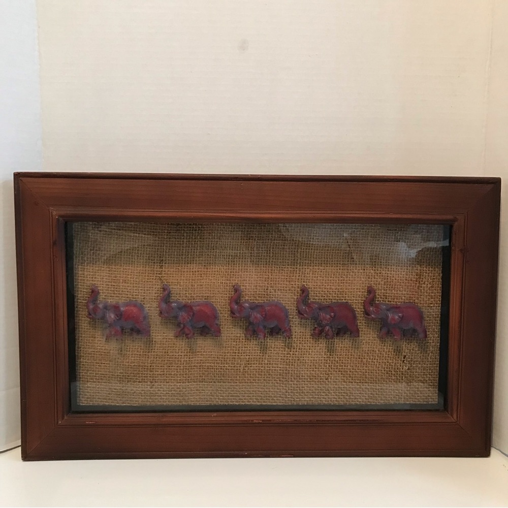 Vintage framed 3D elephants art